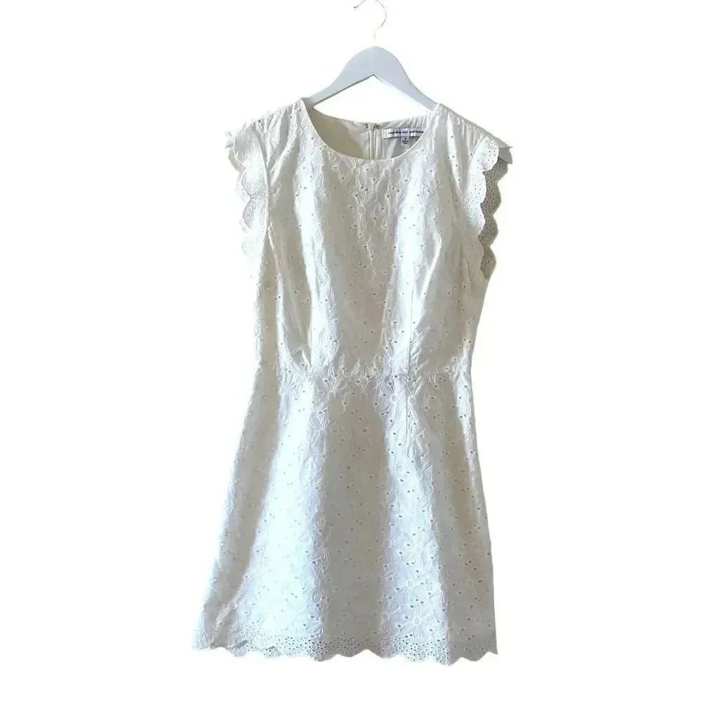 Cupcakes and Cashmere White Eyelet Embroidered Short Sleeves Floral Dress SZ 4